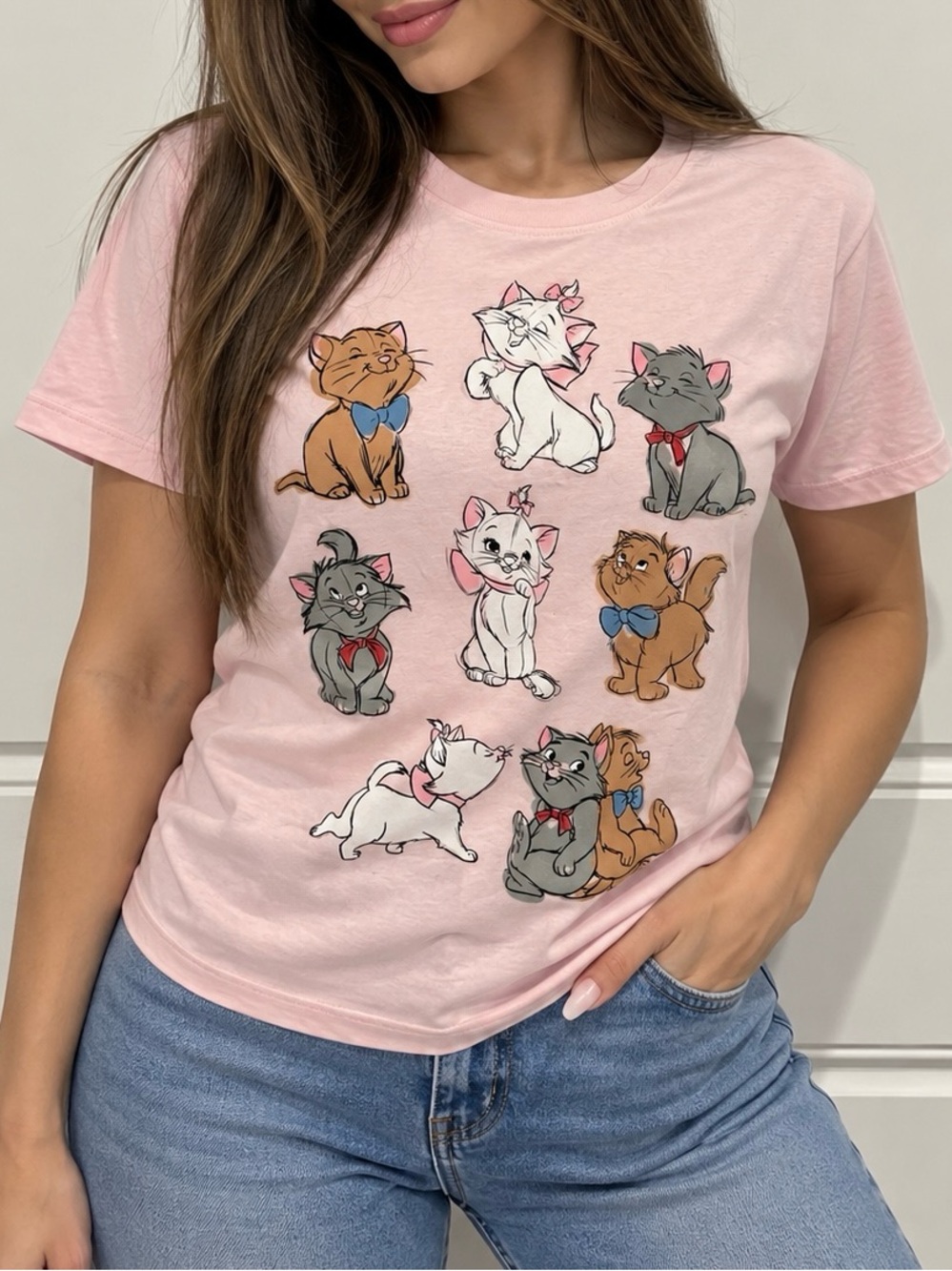 Disney Pink Short Sleeve Tee with Charming Kitten Collage